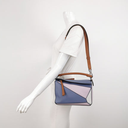 Loewe Puzzle Small Tricolor Purple Pink Grey Calfskin Leather Crossbody Bag