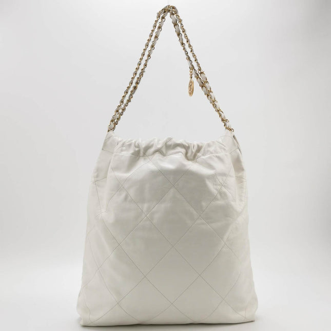 Sold Chanel 22 Hobo Bag Medium Shiny Calfskin Leather White with Gold-tone Hardware