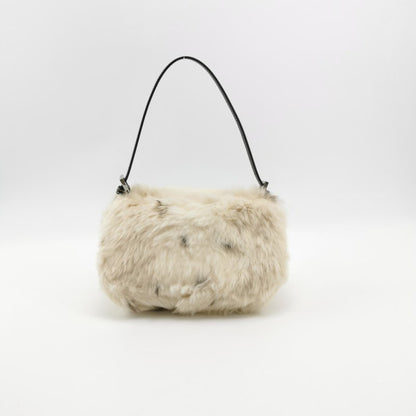 Fendi Mini Mamma Baguette White Rabbit Fur Shoulder Bag