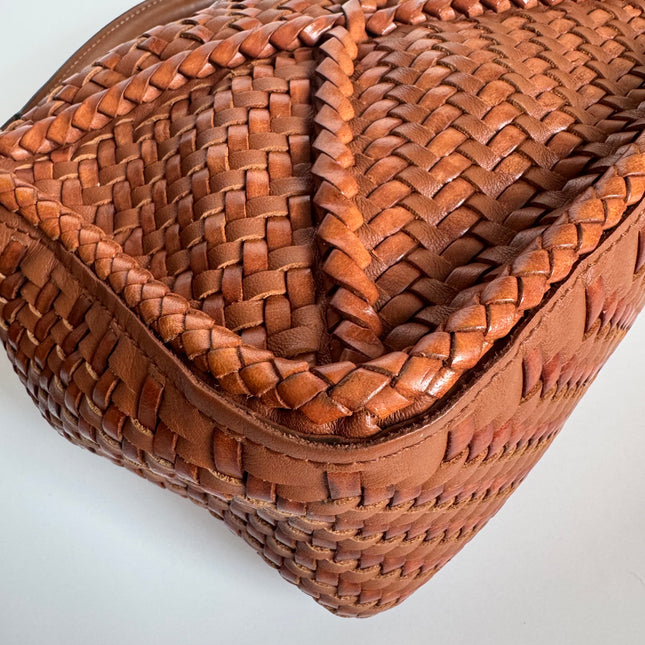Loewe Puzzle Small Leather Woven Braided Caramel Tan Crossbody Bag