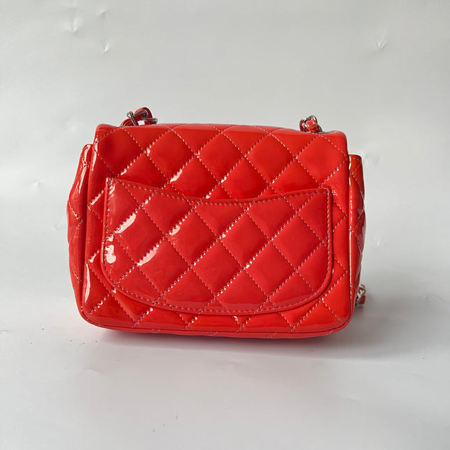 Chanel Classic Flap Mini Square Coral Orange Patent Lambskin Crossbody Bag
