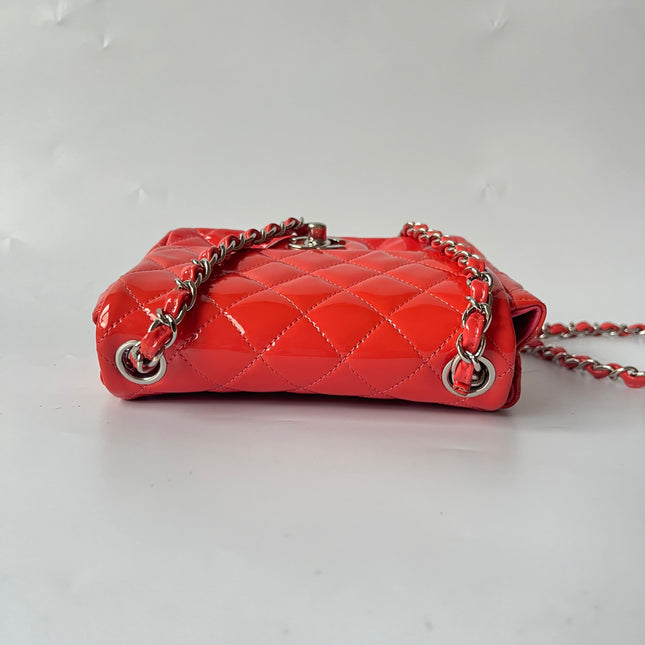 Chanel Classic Flap Mini Square Coral Orange Patent Lambskin Crossbody Bag