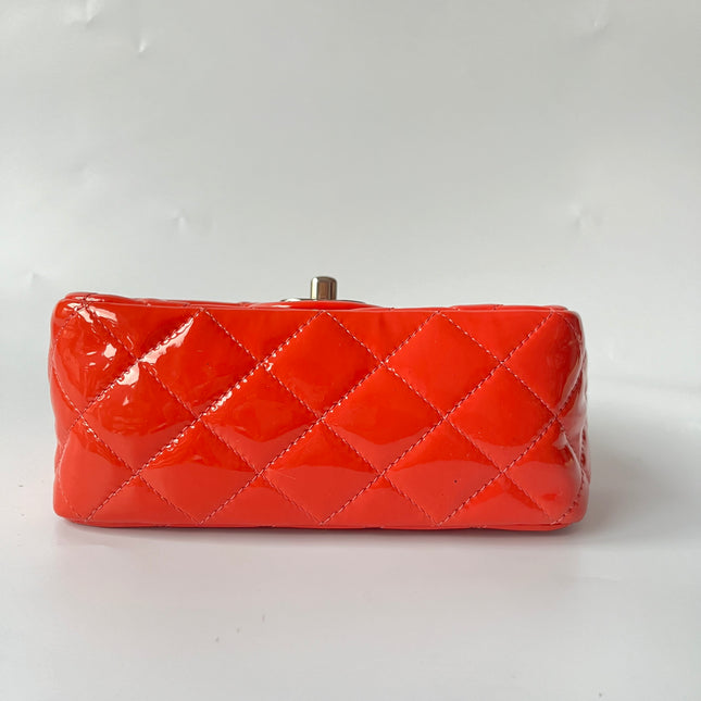 Chanel Classic Flap Mini Square Coral Orange Patent Lambskin Crossbody Bag