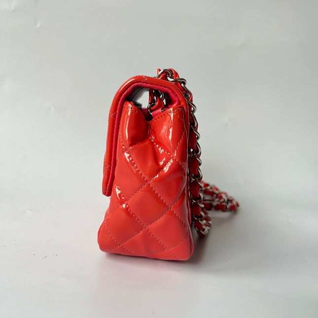 Chanel Classic Flap Mini Square Coral Orange Patent Lambskin Crossbody Bag