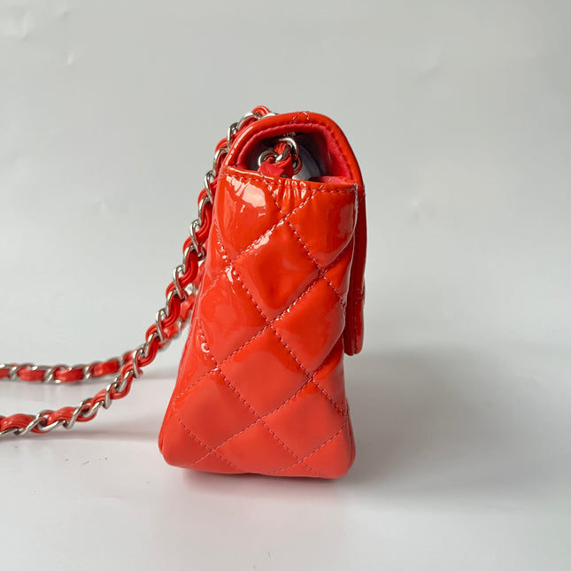 Chanel Classic Flap Mini Square Coral Orange Patent Lambskin Crossbody Bag