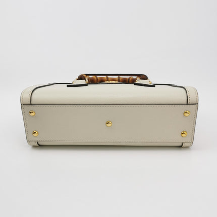 Gucci Diana Small East West Cream White Leather Bag Bamboo Handle with Strap