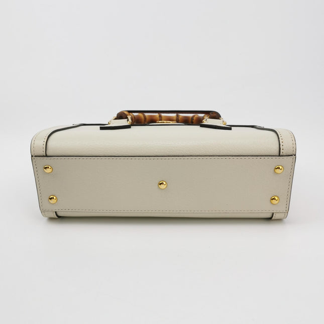 Gucci Diana Small East West Cream White Leather Bag Bamboo Handle with Strap