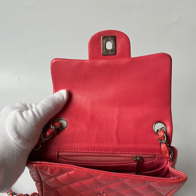 Chanel Classic Flap Mini Square Coral Orange Patent Lambskin Crossbody Bag