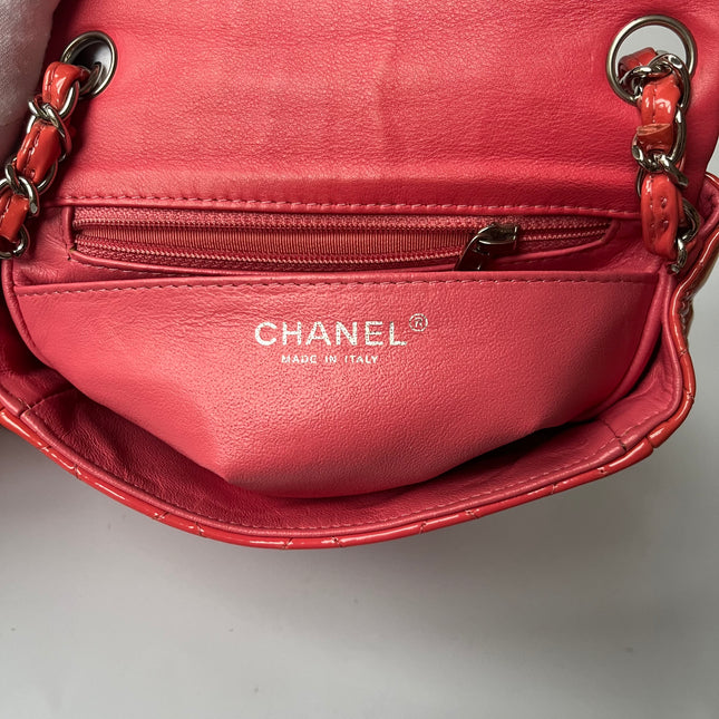 Chanel Classic Flap Mini Square Coral Orange Patent Lambskin Crossbody Bag