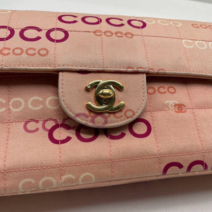 Chanel East West Chocolate Bar Pink Denim with Coco Prints