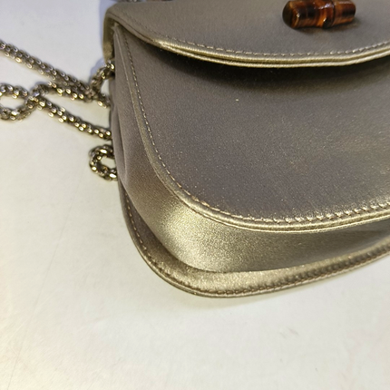 Gucci Bamboo 1947 Night Super Mini Beige Silk Evening Bag with Chain