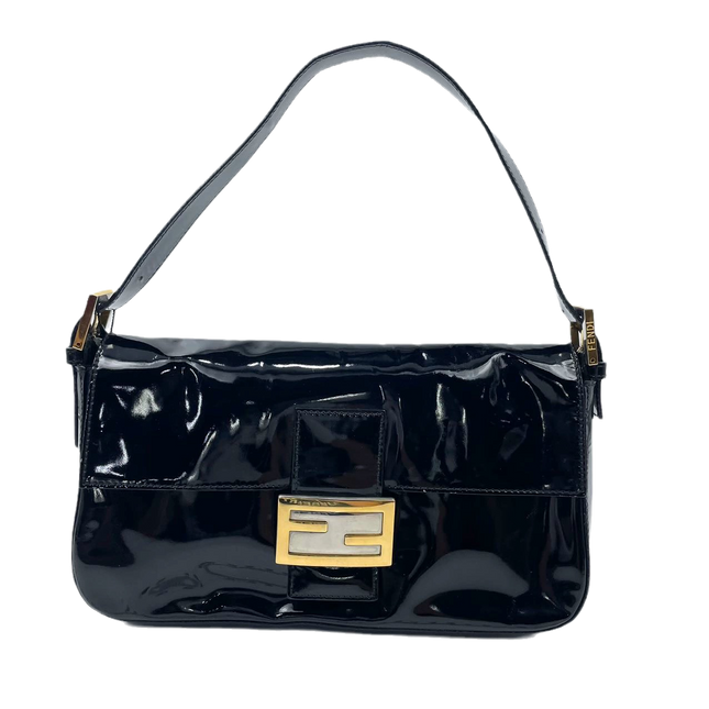 fendi baguette black patent leather