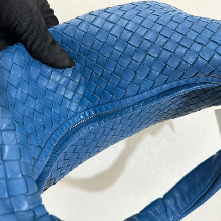Sold Bottega Veneta Veneta Hobo Medium Blue Intrecciato Leather Bag 47cm