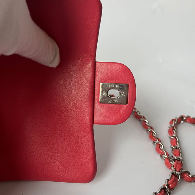 Chanel Classic Flap Mini Square Coral Orange Patent Lambskin Crossbody Bag