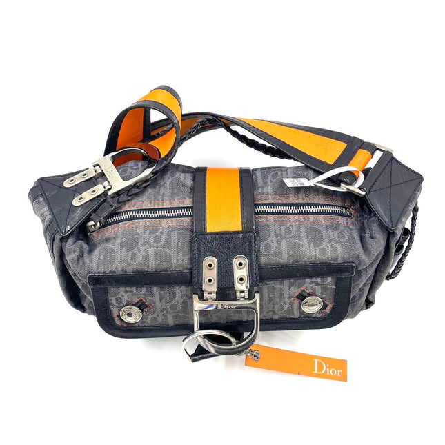 Dior Flight Medium Black Oblique Monogram Orange Strap Shoulder Bag