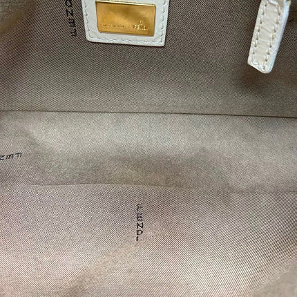 FENDI Baguette White Crinkled Patent Leather Shoulder Bag