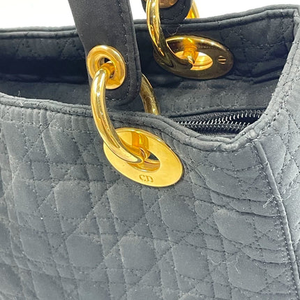 Lady Dior Vintage Medium Black Cloth with Yellow Gold-tone Hardware