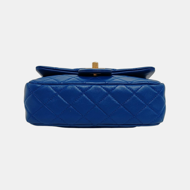 Chanel Classic Flap Rectangular Mini Blue Lambskin Pearl Crush Adjustable Gold Ball Chain