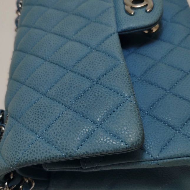 Chanel Timeless Classic Flap Medium Light Blue Caviar Leather Silver Hardware
