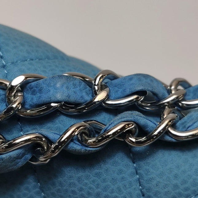 Chanel Timeless Classic Flap Medium Light Blue Caviar Leather Silver Hardware
