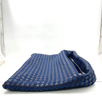 Bottega Veneta Hop Large Leather and Denim Intrecciato Navy Hobo Bag 55cm