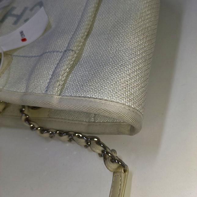 Chanel Deauville Tote Light Blue Denim Leather Trim Small 32cm