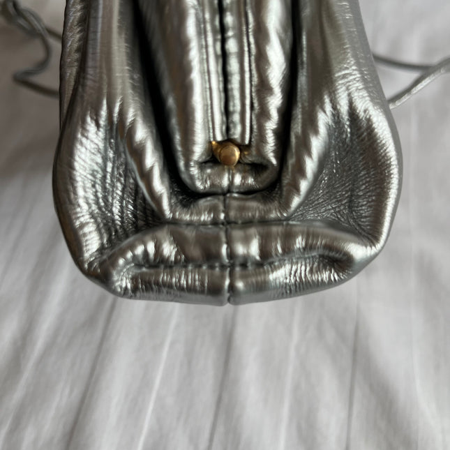 Bottega Veneta Pouch Mini Silver Leather Tree Trunk Pattern Crossbody Bag