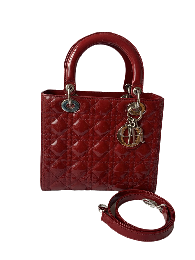 Sold Lady Dior Medium Bag Red Patent Leather-Luxbags