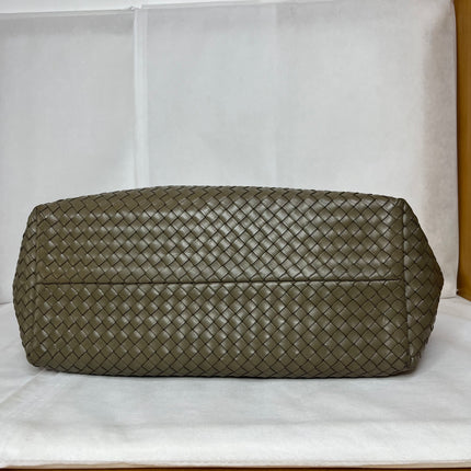 Bottega Veneta Cabat Large Intreccio Leather Tote Bag Dark Olive Green