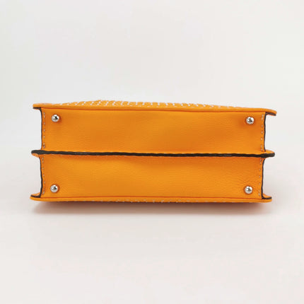 Fendi Peekaboo ISeeU Sellier Orange / White Interlace Leather Medium Top Handle Bag