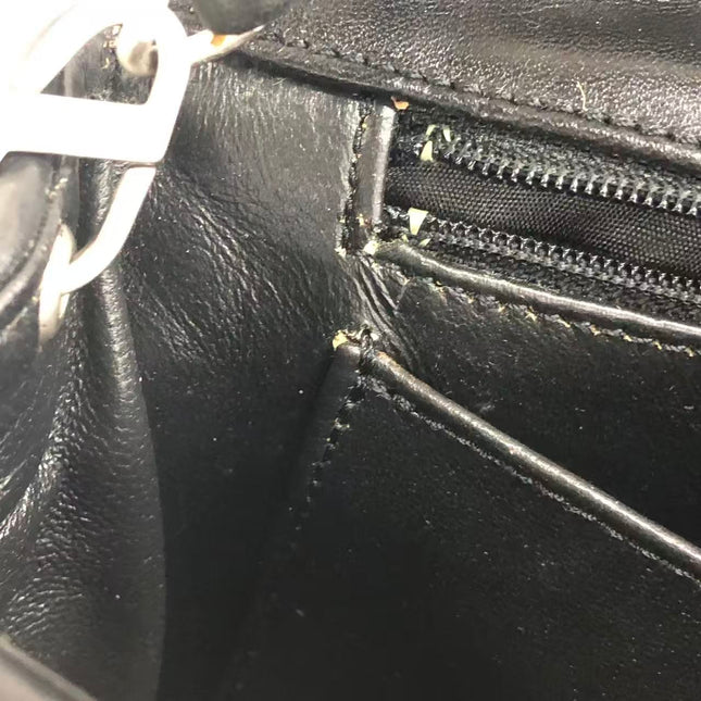 Chanel Medium Straw Wicker Flap Bag Black Diamond Wild Stitch