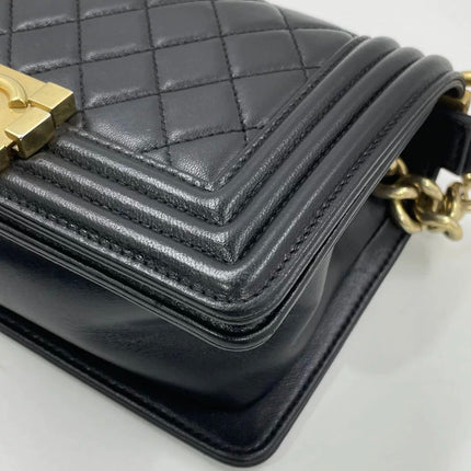 Chanel Le Boy Small Black Lambskin Leather Antiqued Gold Hardware