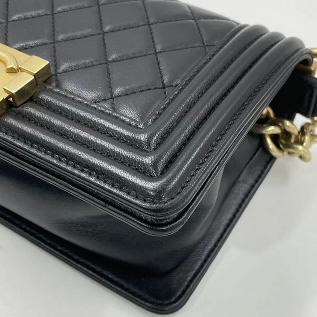 Chanel Le Boy Small Black Lambskin Leather Antiqued Gold Hardware