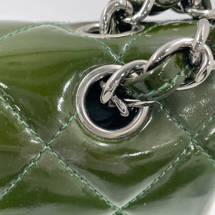 Chanel Classic Flap Jumbo Large Green Patent Leather Silver Hardware