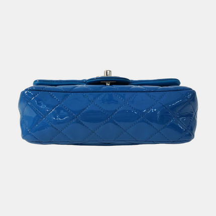 Chanel Classic Flap Mini Blue Patent Leather Silver Hardware