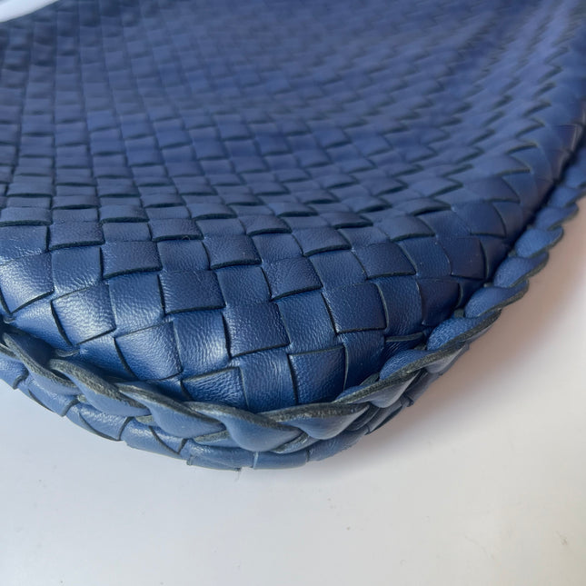 Sold Bottega Veneta Veneta Hobo Medium Navy Intrecciato Leather Bag