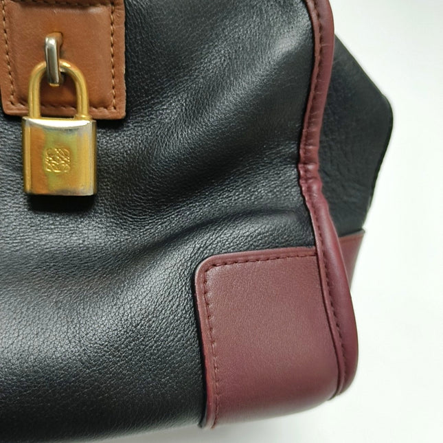 Loewe Amazona 29 Tricolor Black Burgundy Brown Leather Top Handle Bag