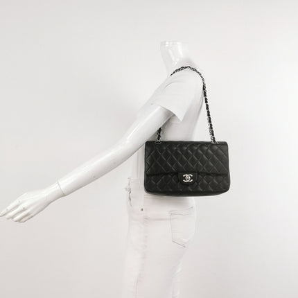Chanel Timeless Classic Flap Medium Black Lambskin Leather Silver Hardware, 2006-08
