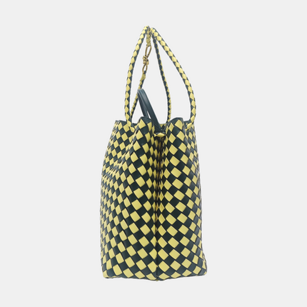 Bottega Veneta Andiamo Large Yellow and Green Checkered Intrecciato Leather Handbag