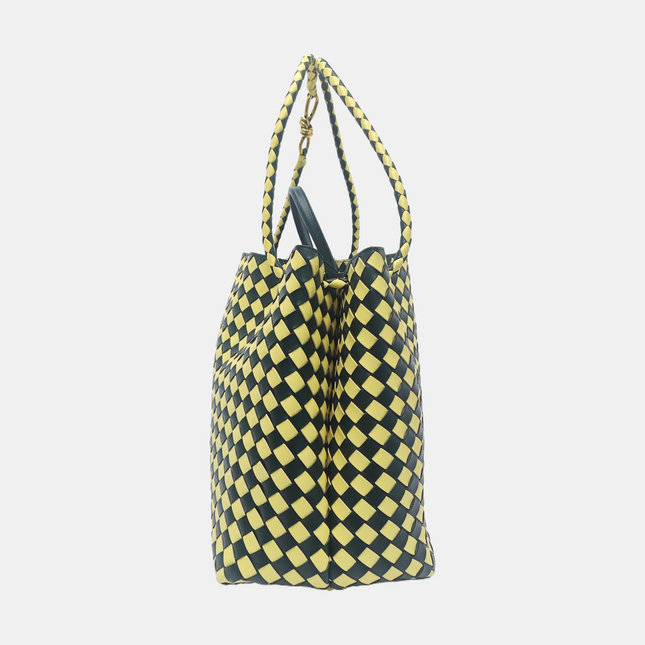 Bottega Veneta Andiamo Large Yellow and Green Checkered Intrecciato Leather Handbag