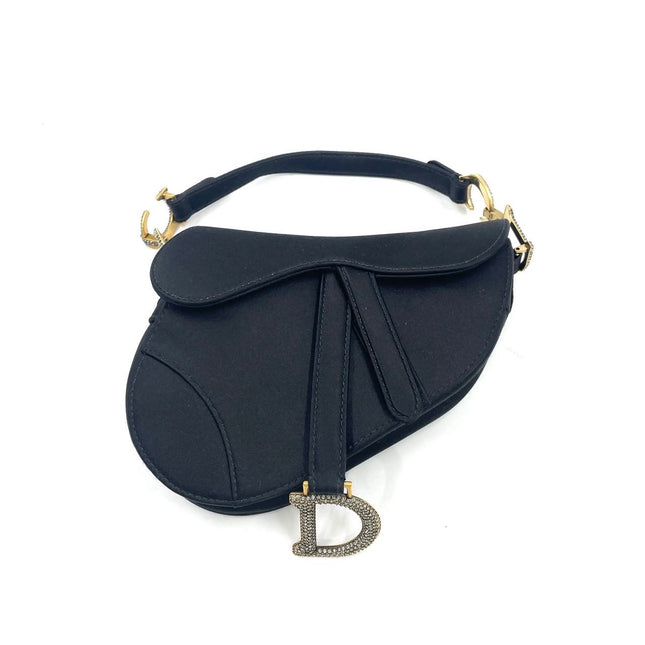 Dior Saddle Mini Silk Handbag Black with crystals-Luxbags