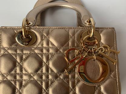 Sold Lady Dior ABCdior Small Champagne Gold and Metallic Cannage Lambskin Handbag