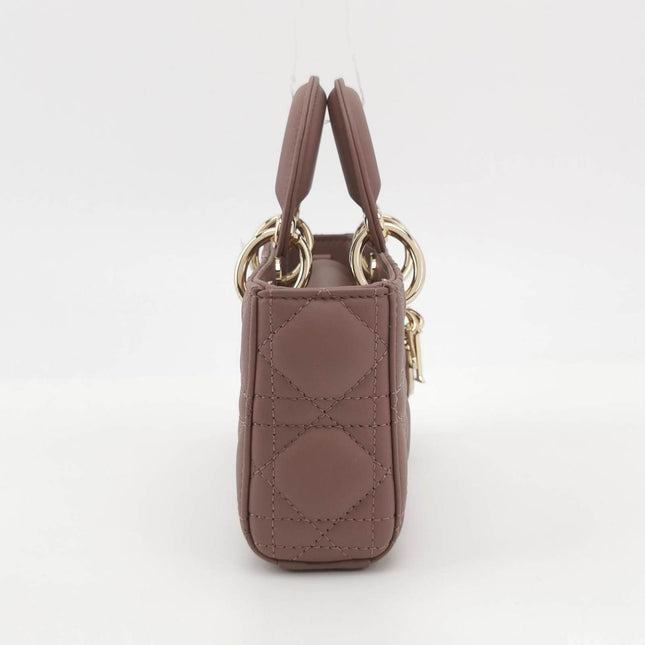 Sold Lady D-Joy Micro Handbag Dark Nude Beige Lambskin Cannage Leather No Strap