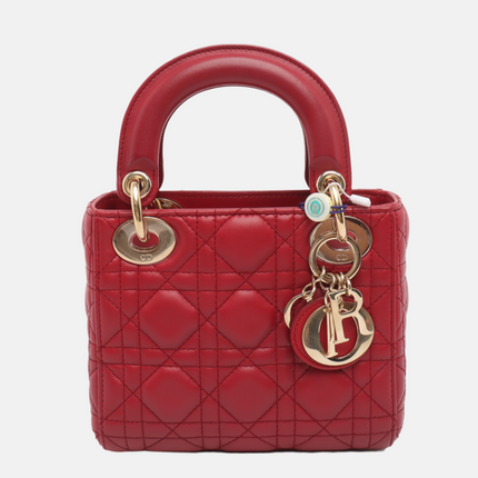 Lady Dior Mini 2019 Red Lambskin Leather Gold HW Chain Strap-Luxbags