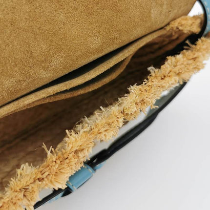 Loewe Gate Mini Blue Leather and Straw Crossbody Bag