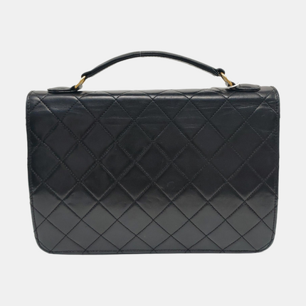Chanel Vintage Double CC Turnlock Small Black Lambskin Leather 2Way Shoulder Bag