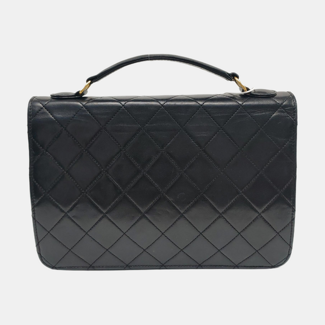 Chanel Vintage Double CC Turnlock Small Black Lambskin Leather 2Way Shoulder Bag