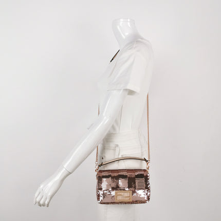 Fendi Baguette Mini Pink Glitter Sequins Valentine's Special Crossbody Bag