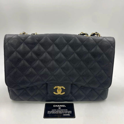 Chanel Classic Flap Jumbo 2009 Black Caviar Leather Single Flap Gold Hardware