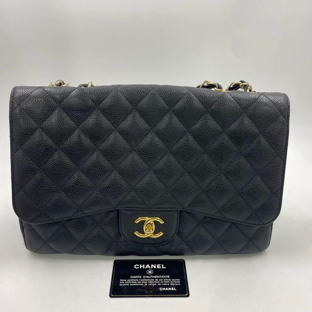 Chanel Classic Flap Jumbo 2009 Black Caviar Leather Single Flap Gold Hardware